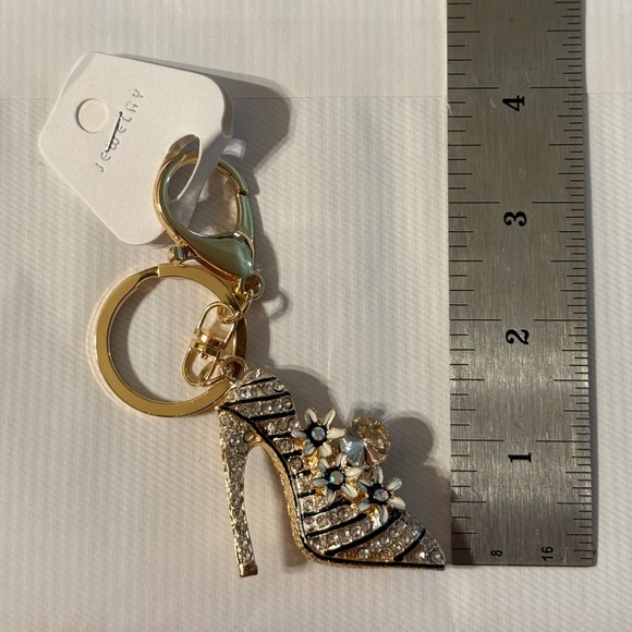 Diamond High Heel Flower Key Ring Rhinestone Crystals Black Fashion Jewelry - Picture 5 of 6